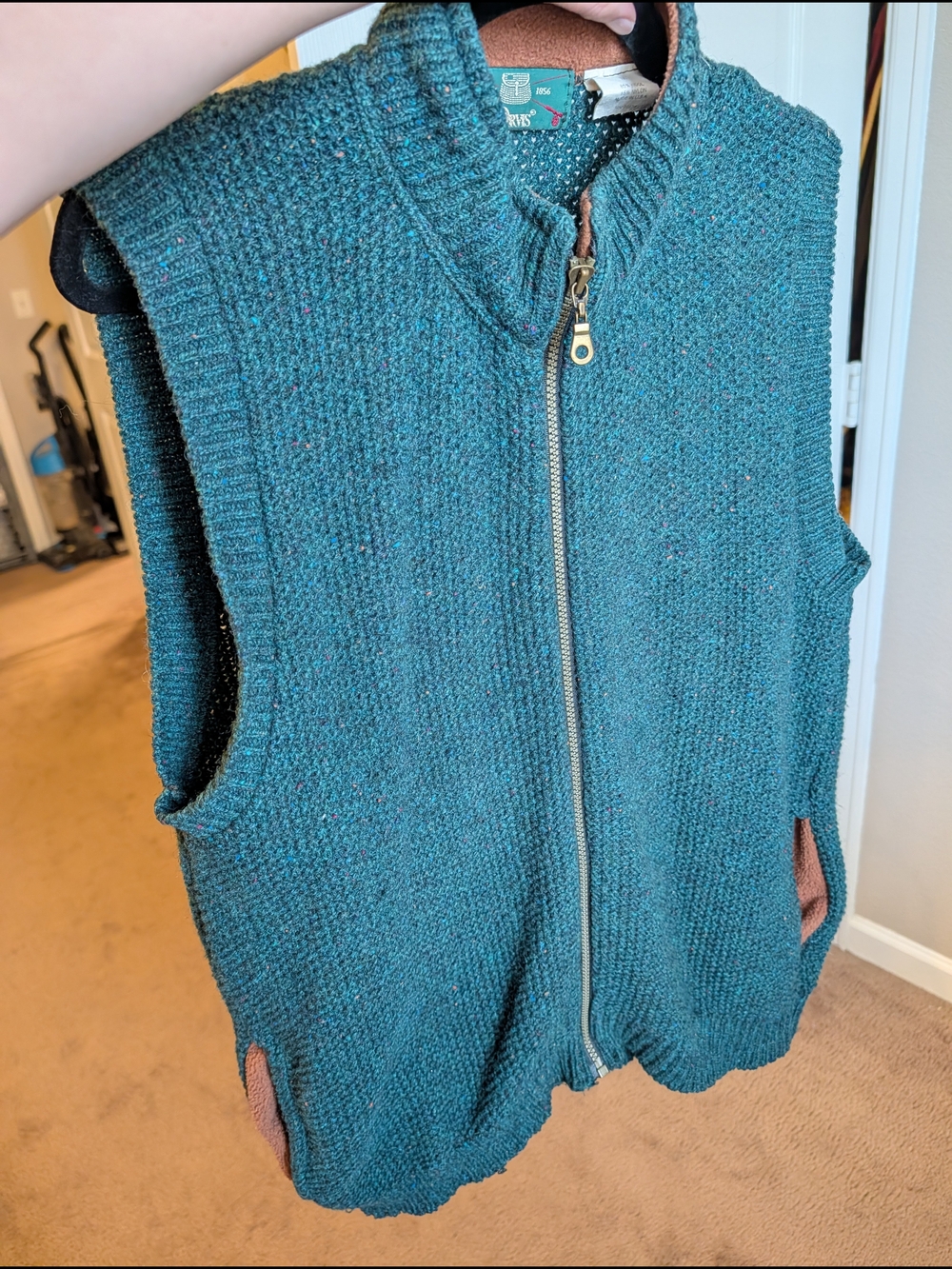 Vintage Orvis Green Knit Zip-Front Sweater Vest Wool Sz M
